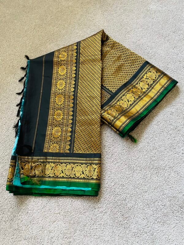 Pure gadwal silk saree Sky blue and black