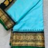 Pure gadwal silk saree Sky blue and black