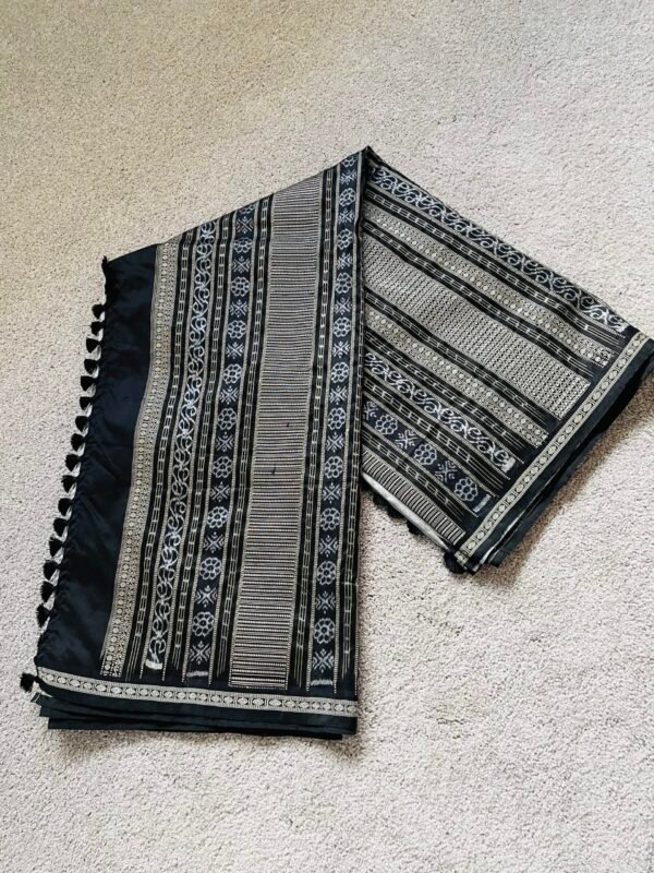 Ikkat Mulberry Silk Saree with Grey and black