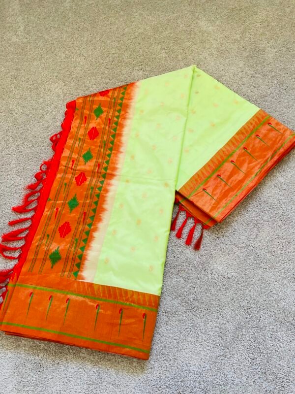 Pure paithani silk saree dual shade of green and red