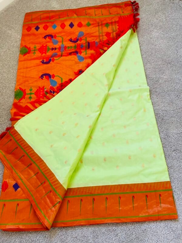 Pure paithani silk saree dual shade of green and red