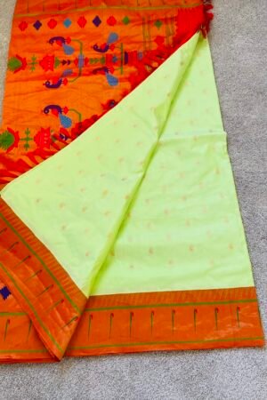 Pure paithani silk saree dual shade of green and red